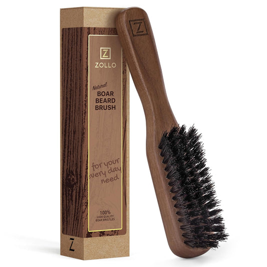 Beard Brush for Men - Stiff Boar Bristles for Beard Growth & Straightening - Exfoliates Skin, Reduces Itch - Premium Walnut Wood Handle