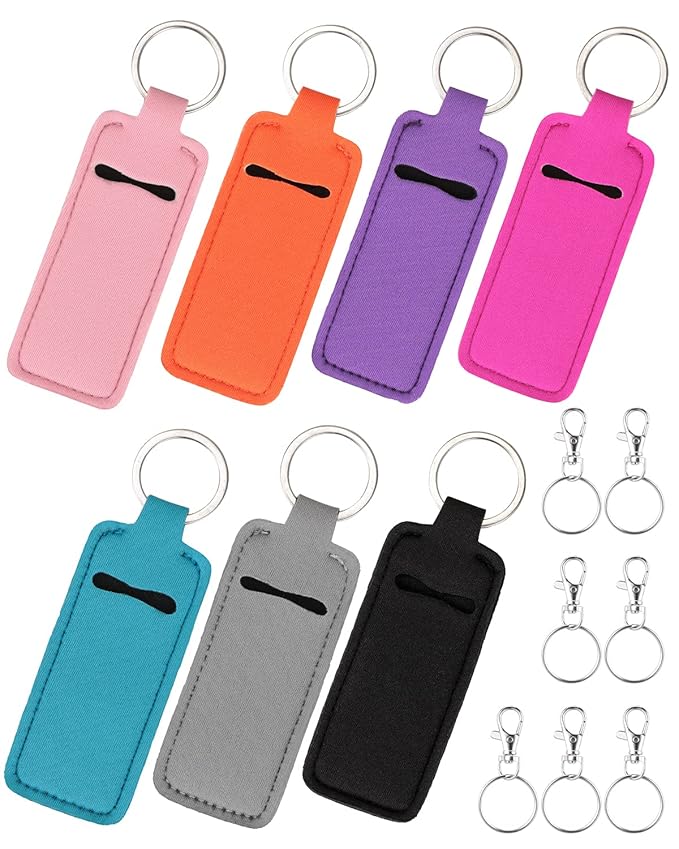 Chapstick Holder Lip Balm Sleeve Pouch Chapstick Holder With Clip Lipstick Lip Gloss Holder Stocking Stuffers Gift for Women (7pcs)