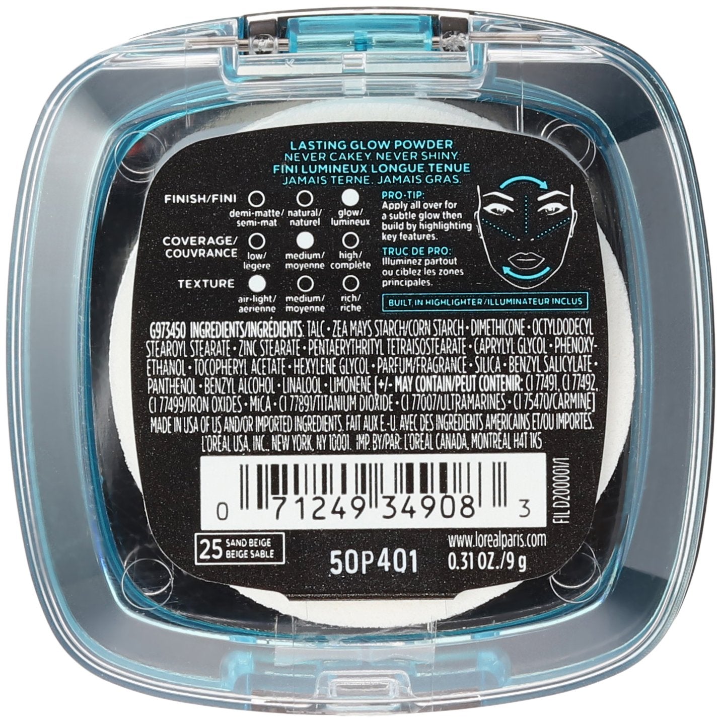 L'Oréal Paris Infallible Pro Glow Pressed Powder, Sand Beige, 0.31 oz.