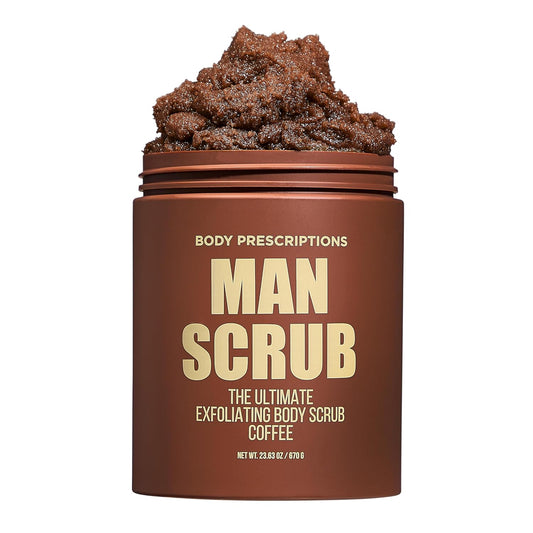 Body Prescriptions Men’s Exfoliating Body Scrub – Ultimate Skin Cleansing Wash in Jar with Twist-Top Lid, For All Skin Types, 21 Ounce (Pack of 1), Coffee