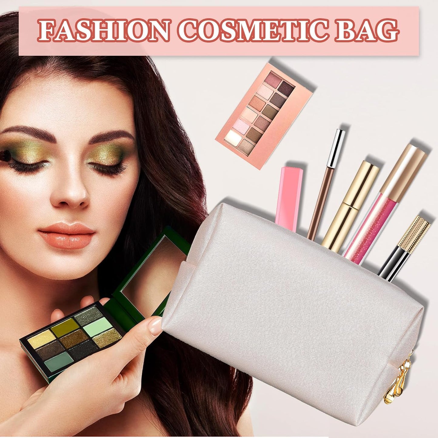 Kigeli 15 Pcs Aesthetic Makeup Bags PU Leather Cosmetic Pouches Waterproof Plain Toiletry Bags Makeup Pouches Bulk for Women Party Gift Travel Storage Organizer(Ivory White)