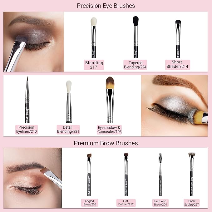 Jessup Eye Makeup Brushes 10 pcs, Premium Synthetic Eyeshadow Blending Concealer Eyebrow Eyeliner Brush Set T315