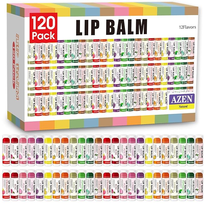 AZEN 120 Pack Lip Balm, Natural Lip Balm Bulk, Lip Care Product, Moisturizing Lip Balm for dry cracked lips