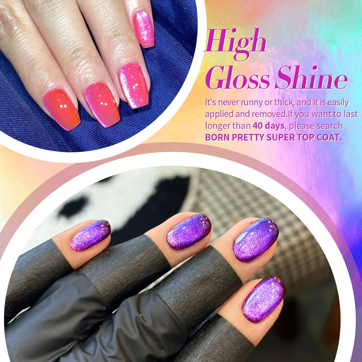 Born Pretty Cat Magnetic Eye Gel Nail Polish Spring Summer Neon Shimmer Glitter Holographic Cat Magnetic Eye Gel Crystal Glass Cat Magnetic Gel Polish Nail Art Manicure DIY at Home 6PCS