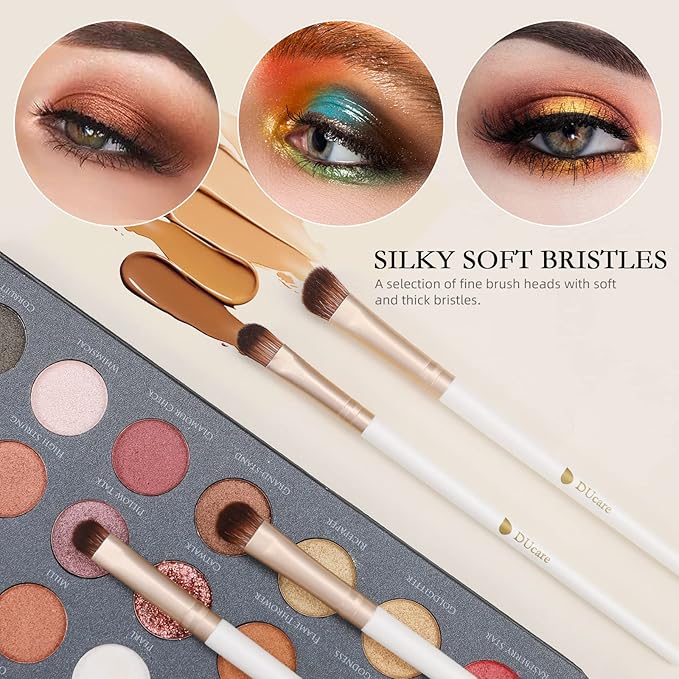 DUcare Makeup Brushes with Bag - 14Pcs Professional Synthetic Make Up Brushes Set for Blush Concealer Foundation Bronzer Powder Eyebrow Contour Eyeshadow Blending Makeup Brush Set Mekaup bag, White