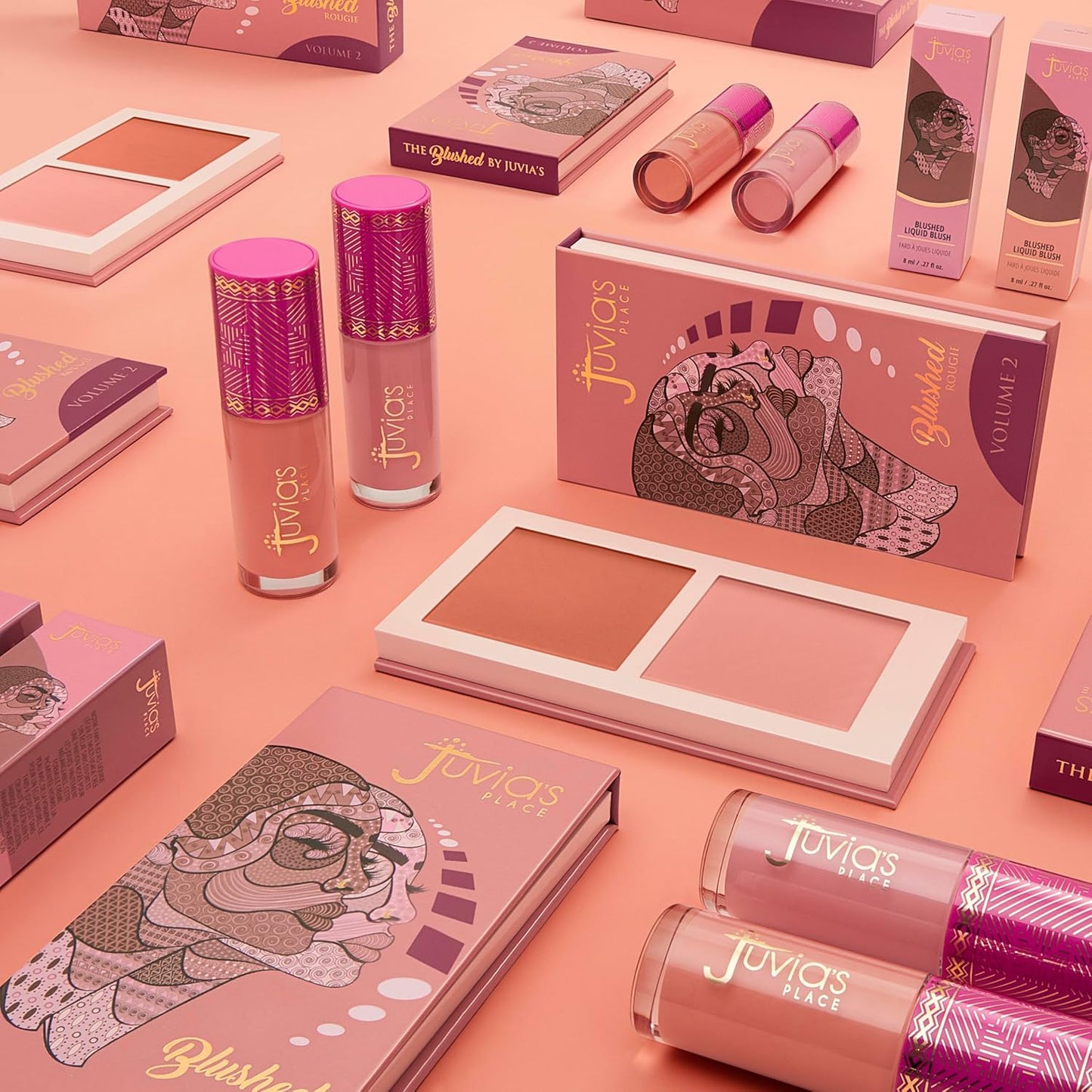 Juvia's Place Blushed Duo Blush - Two Tone Pigmented Buildable Pressed Mineral Powder - Rosy Natural Cheeks Matte Fresh Finish for All Skin Color -Volume2