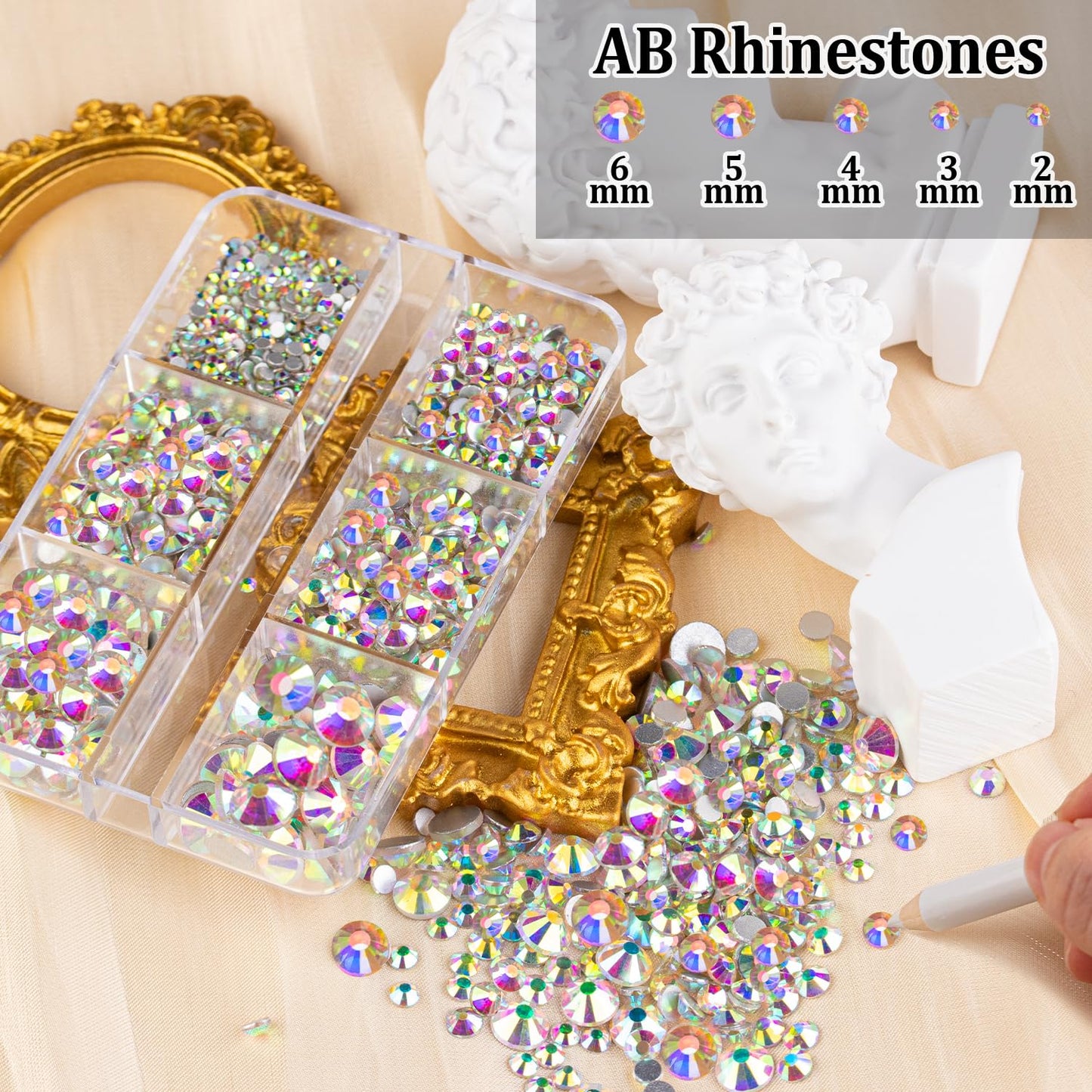 Colorful Face Gems for Makeup Set, Flatback Gorgeous AB+Clear+Mixed-Colored Glass Gems with Picker Pencil, Makeup Glue, Dual-End Dotting Tool and Tweezer for Eye Body Hair Make-up and Nail Art Deco