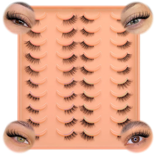 JIMIRE 20 Pairs Hlaf False Eyelashes with Clear Band Half Lashes Wispy Short Accent Lashes 4 Styles Mixed Cat Eye Mink Lashes Fluffy 3/4 Corner Fake Half Lashes Cat Eye Natural Look