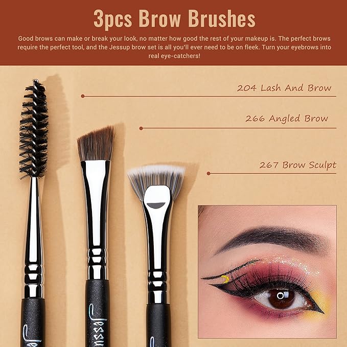 Jessup Eye Makeup Brushes Set Professonal 28pcs Premium Synthetic Eyeshadow Brush Eyeliner Brush Eyebrow Brush Blending Brush for Makeup Black T341