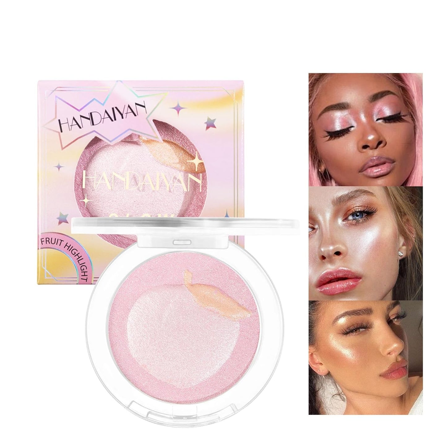 Cream Highlighter Compact, Highly Pigmented Glitter Powder Makeup, Face Highlighters & Luminizers Makeup Palette, Body Cheek Gold Pink Metallic Sparkle Glitter Shimmer Bronzer (#04 Banana)