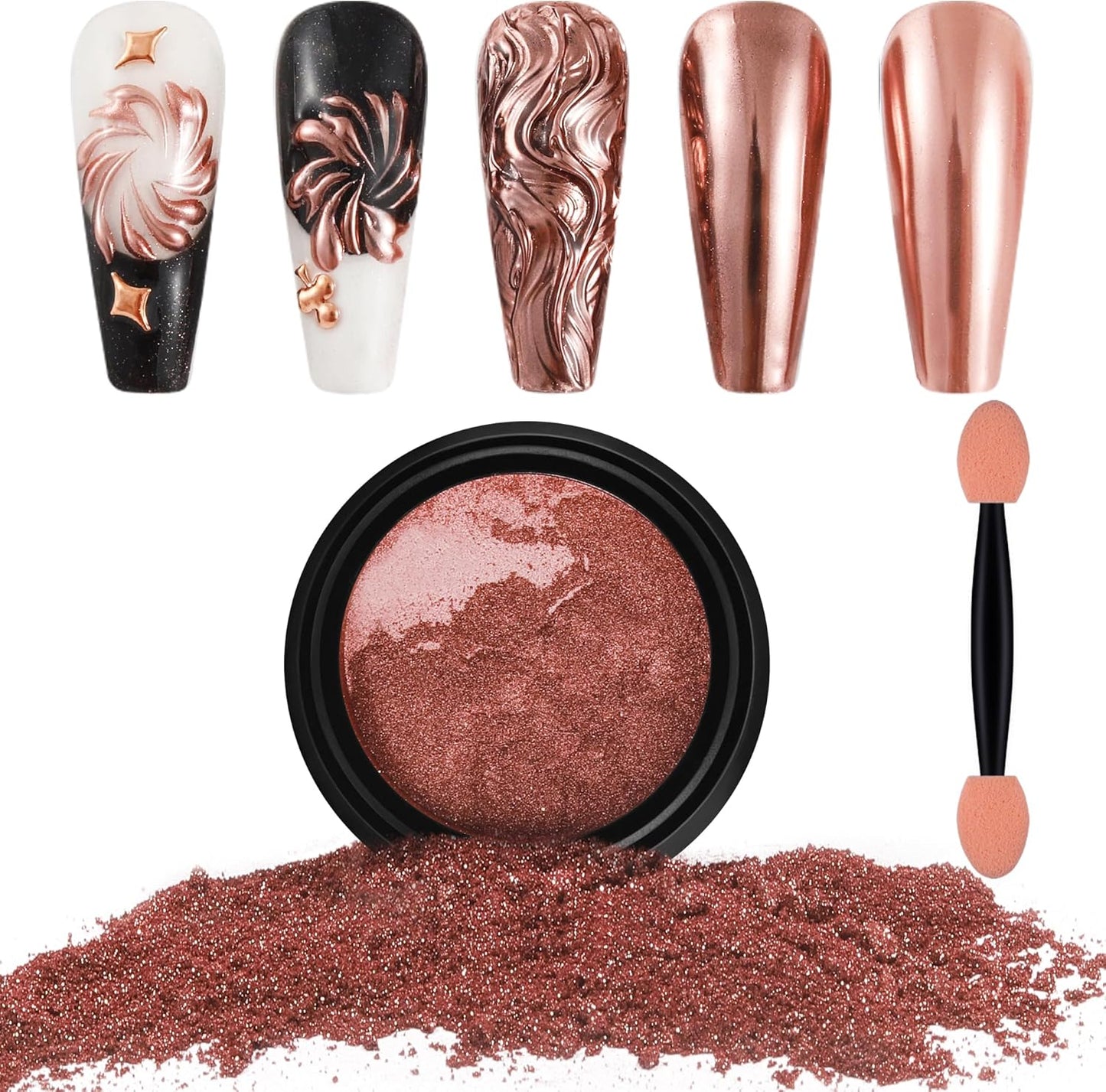 Artdone Chrome Nail Powder, Rose Gold Iridescent Aurora Powder Metallic Mirror Effect Pigment Pearlescent Mermaid Pigment Pearl Glitter Dust Kit, Nail Art Decoration, Resin Craft