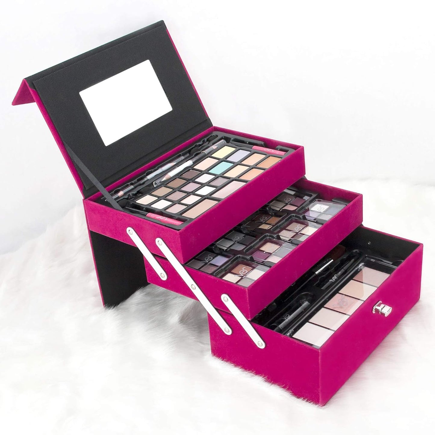 72pcs Makeup Gift Set Kit Train Case With Extendable Trays (eyeshadow, Blushes, Lipstick & More) - Vmk1504
