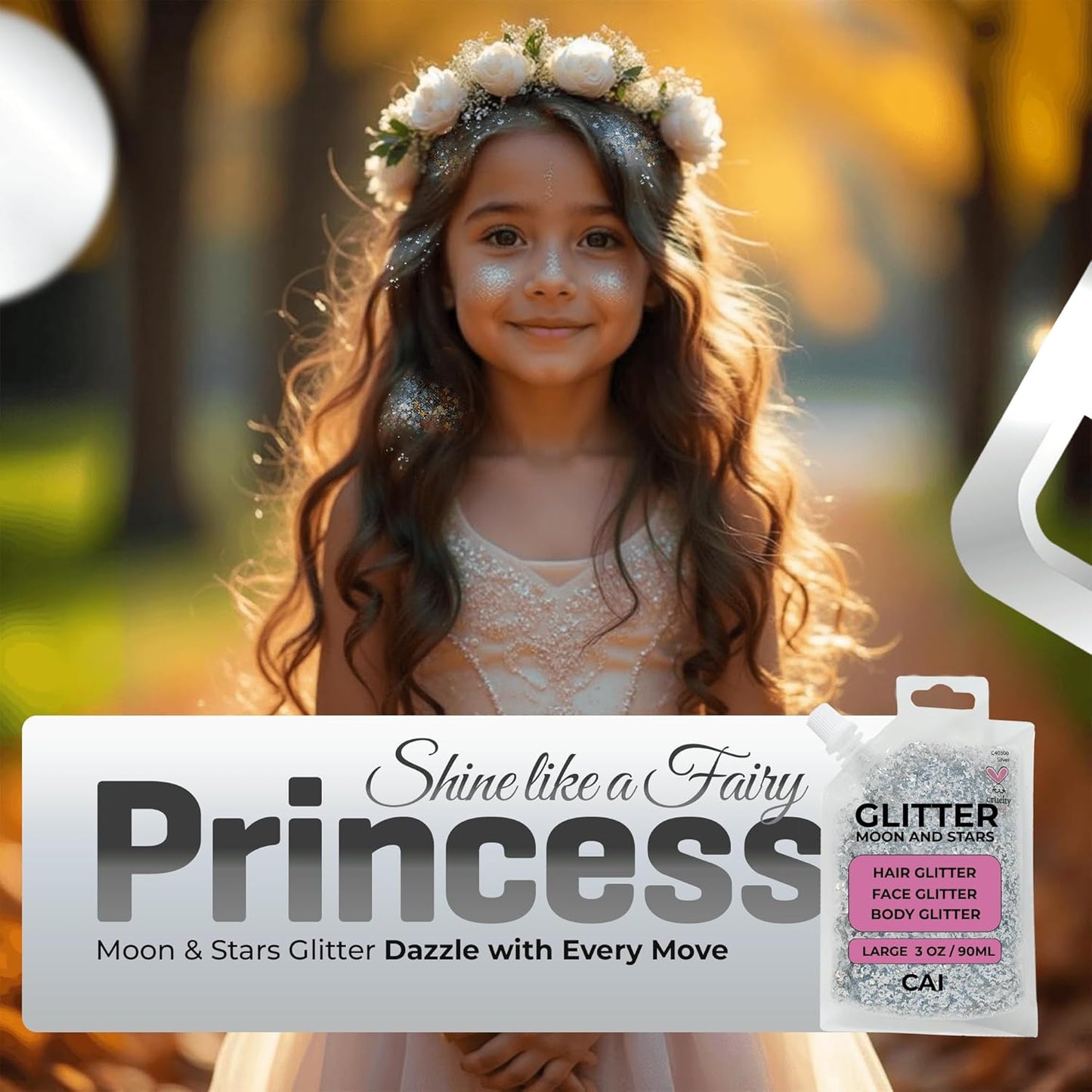 Face, Body & Hair Glitter Gel – Halloween Glitter for Kids and Women – 3 Oz Cosmetic-Grade Gel w/Moon & Stars for Festivals & Halloween Party, Easy Apply & Wash Off - Red/Silver 2Pack