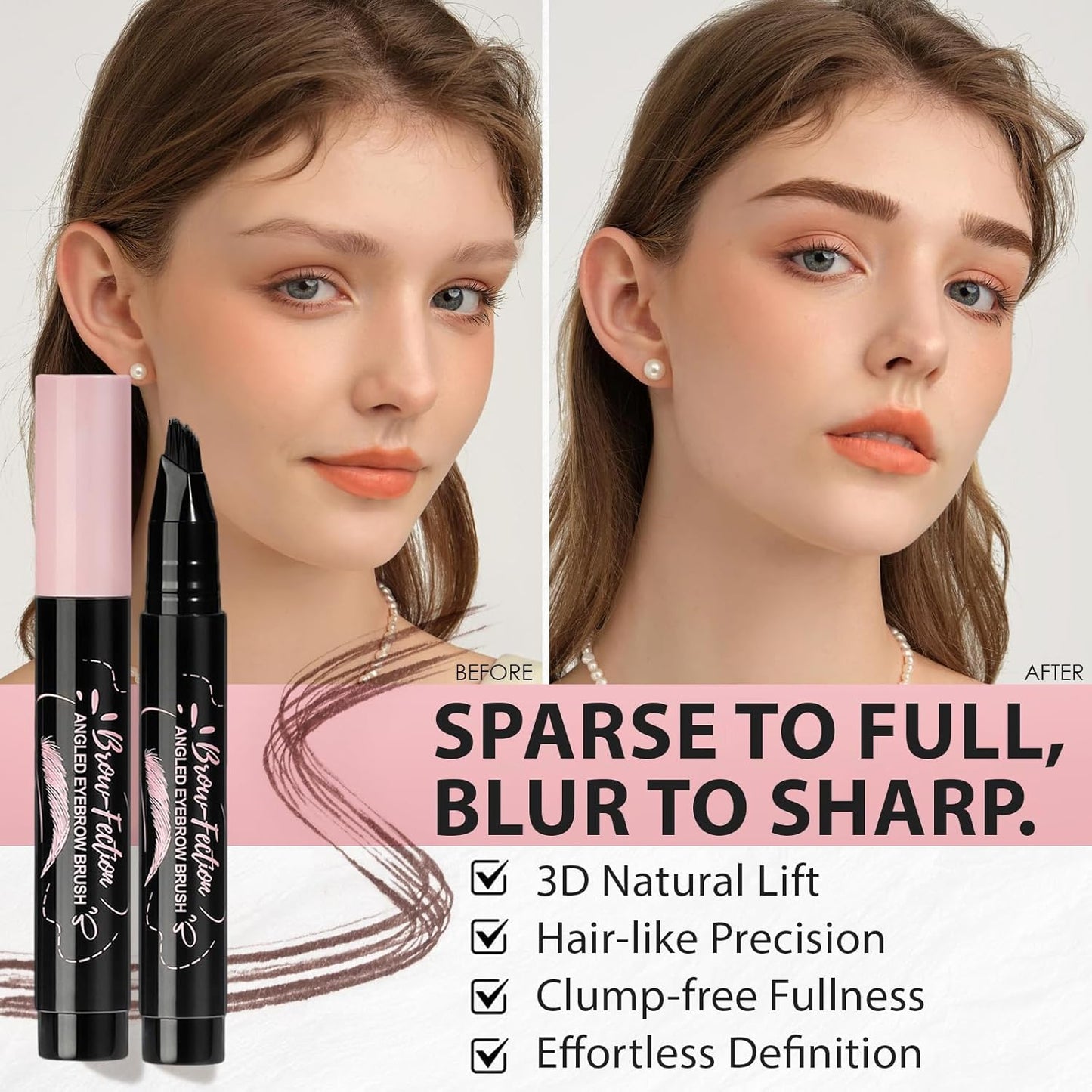 Eyebrow Pencils for Women, Liquid Microblading Eyebrow Pen with Square Angled Brush & Ultra-Fine Precision Tip – Natural Hair-Like Strokes, 24hrs Long-Lasting, Waterproof, Easy to Use (Tawny Brown)