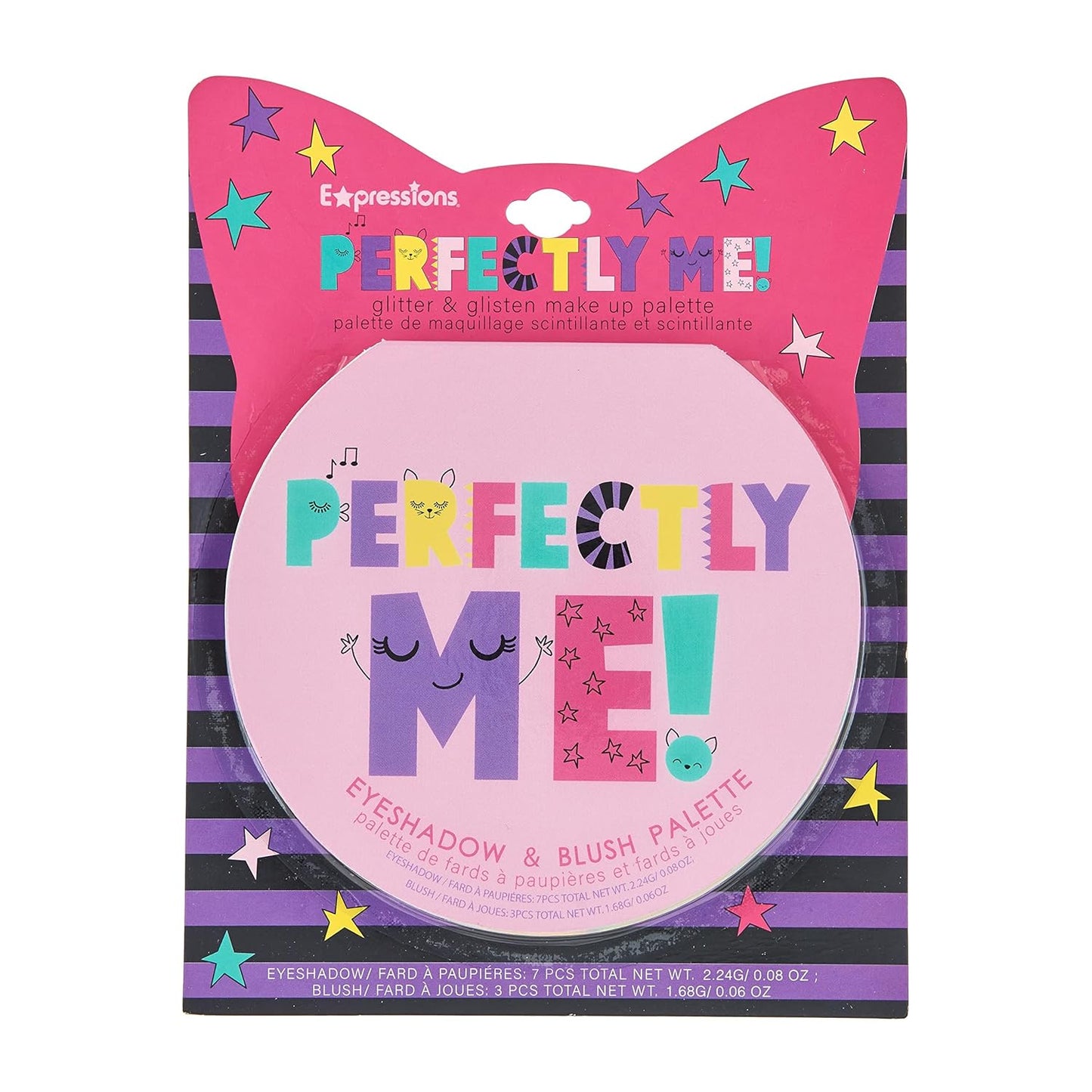 Expressions Perfectly Me Glisten & Glitter Makeup Palette 10 Color Eyeshadow Palette & Blush Makeup Novelty Beauty Set, Fold Out Compact with Mirror, Cute Makeup Kit Gifts - Washable, Non-Toxic