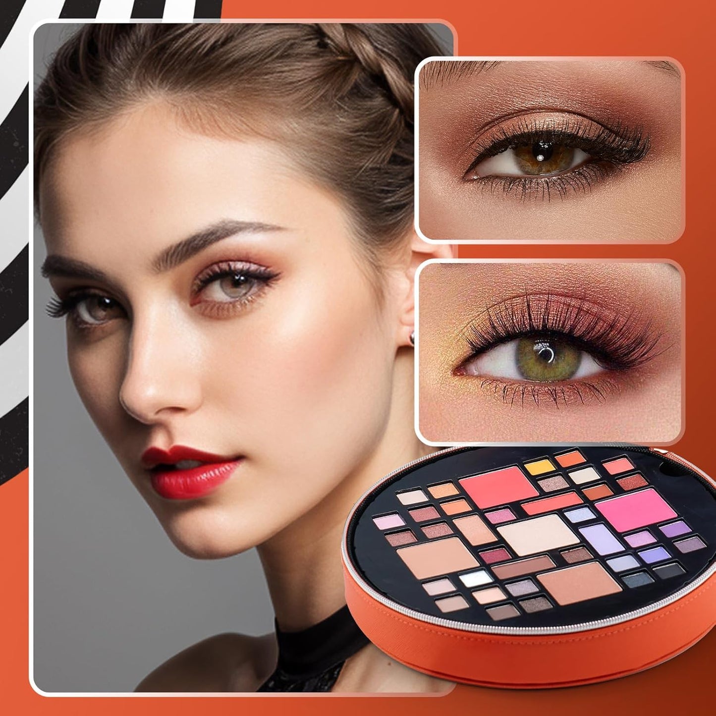 Color Nymph All In One Makeup Kit For Teens With Portable Cosmetics Bag, Multiple Makeups For Begginers As Christmas,New Year,Birthday Gift Included 38-Colors Eyeshadows Lipglosses Brushes(Orange)