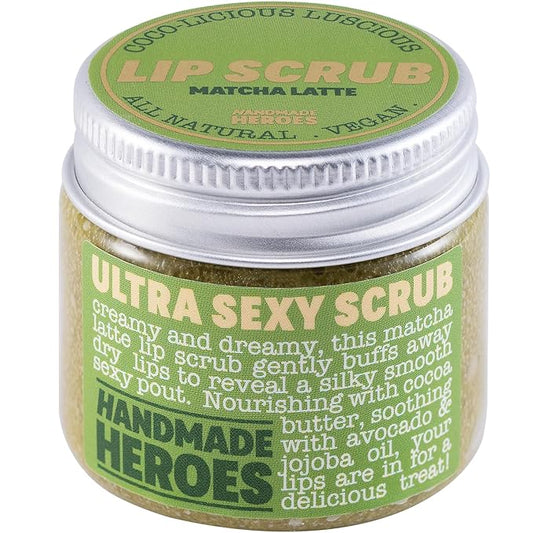 Handmade Heroes Matcha Latte Lip Scrub 1oz | 100% Natural Vegan Skin Care | Deep Conditioning Lip Scrub for Dry Lips with Jojoba Oil Avocado Oil | Natural Lightening Lip Exfoliator & Lip Plumper