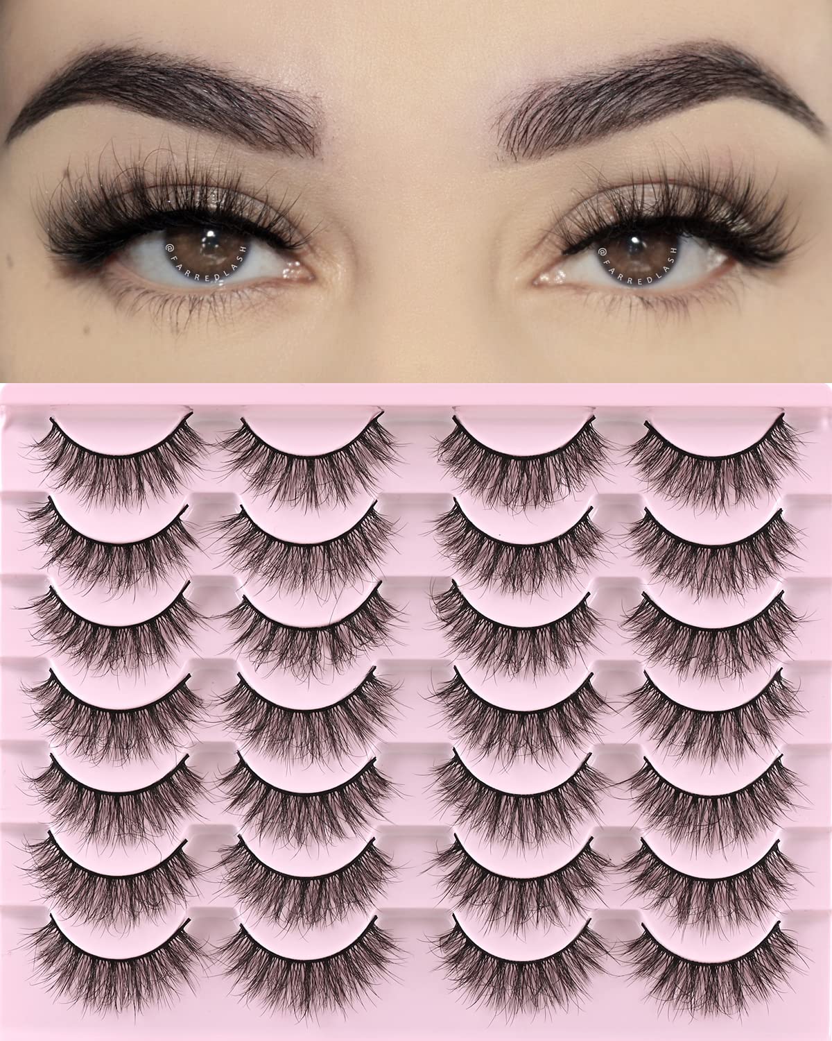 FARRED Natural Lashes Short Eyelashes Wispy False Mink Lash Pack 14 Pair Natural Look Fluffy Doll Eyelash Small Fake Strip Lashes Full Pestañas Sets for MUA and Beginners Daily Makeup (F5 | 8-15mm)