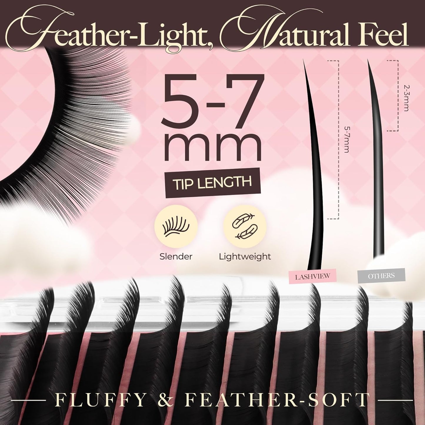 LASHVIEW Volume Lash Extensions 0.03-0.20 J/B/L/C/CC/D Curl 8-16mm Mixed & Single Length Tray, Soft Matte Dark Professional Eyelashes Extension(0.03 D 8-16mm)