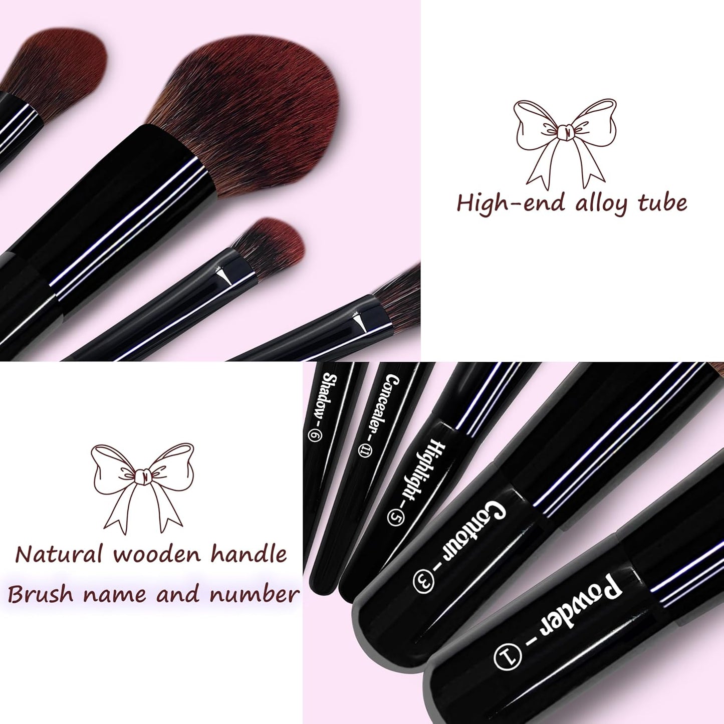 Jilier Travel Makeup Brush Set, 14 pcs Mini Makeup Brushes for Foundation, Powder, Eyeshadow, Highlight, Contour, Blush & Concealer, Small Makeup Brush Set Purse Size with Case (Black)