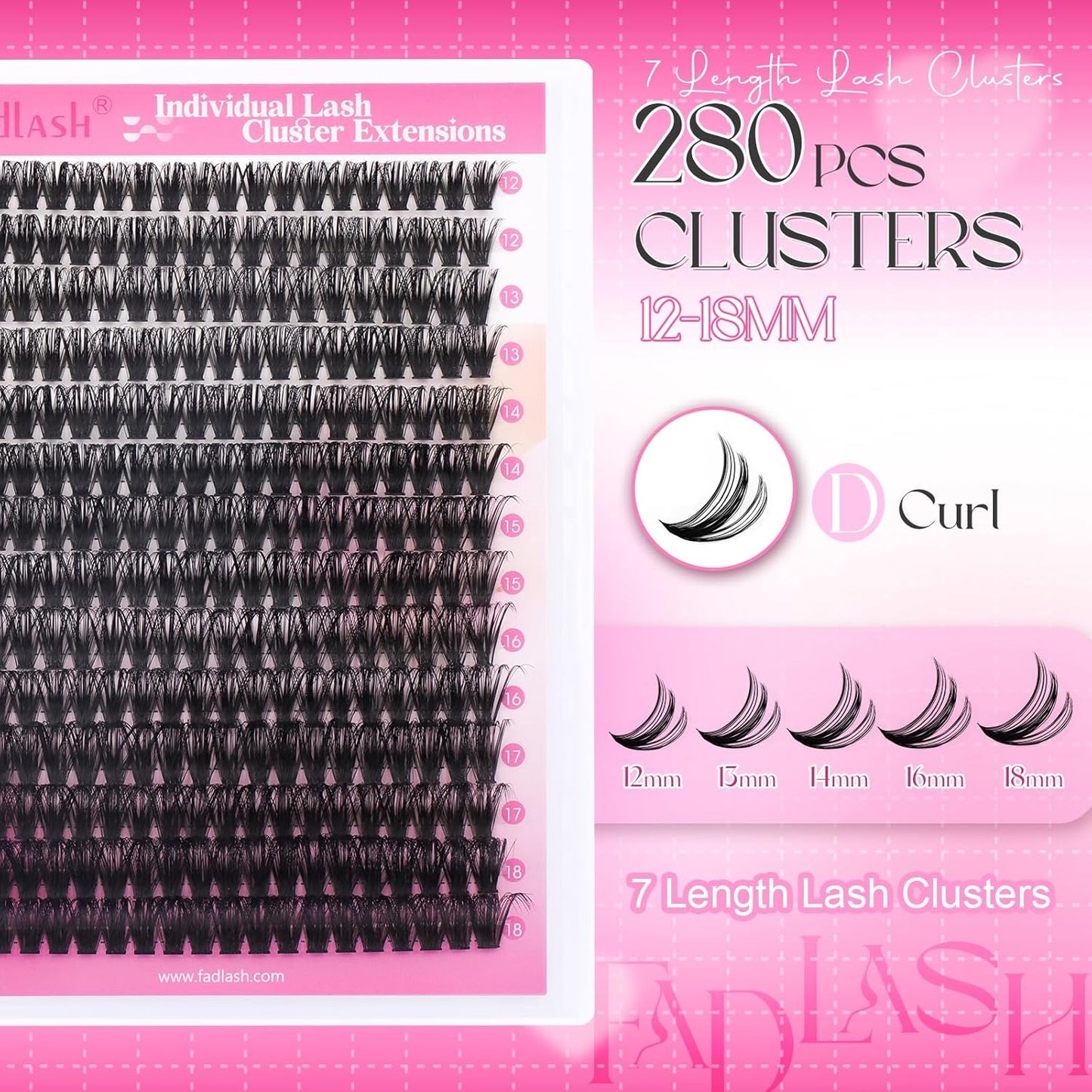 FADLASH Cluster Lashes D Curl Wispy Individual Lashes DIY Eyelash Extension Natural Look Reusable Fluffy Cluster Eyelash Extensions Self Application At Home (60D-0.07D-12-18MIX)