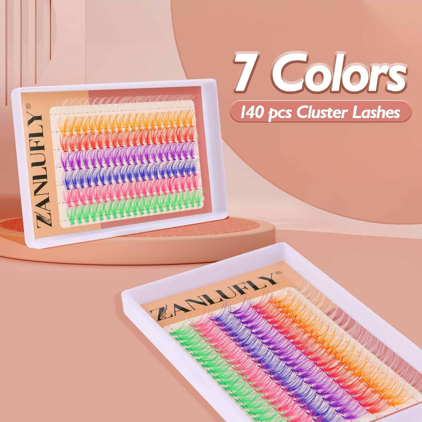 Colored Lashes Cluster Eyelashes Individual DIY Lashes Extensions 7 Colors Eye Lashes Extensions 140 PCS Clusters False Lashes DIY at Home Set Pack（14MM）