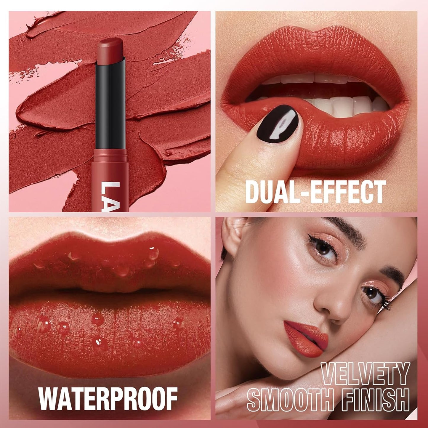 Jolilab 2Pcs Velvet Matte Lipstick Nude Matte Soft Dark Color Stick High Pigmented Long-Lasting Waterproof Lip Stick Lip Balm Beauty Cosmetics Gift for Girls and Women（01#+02#