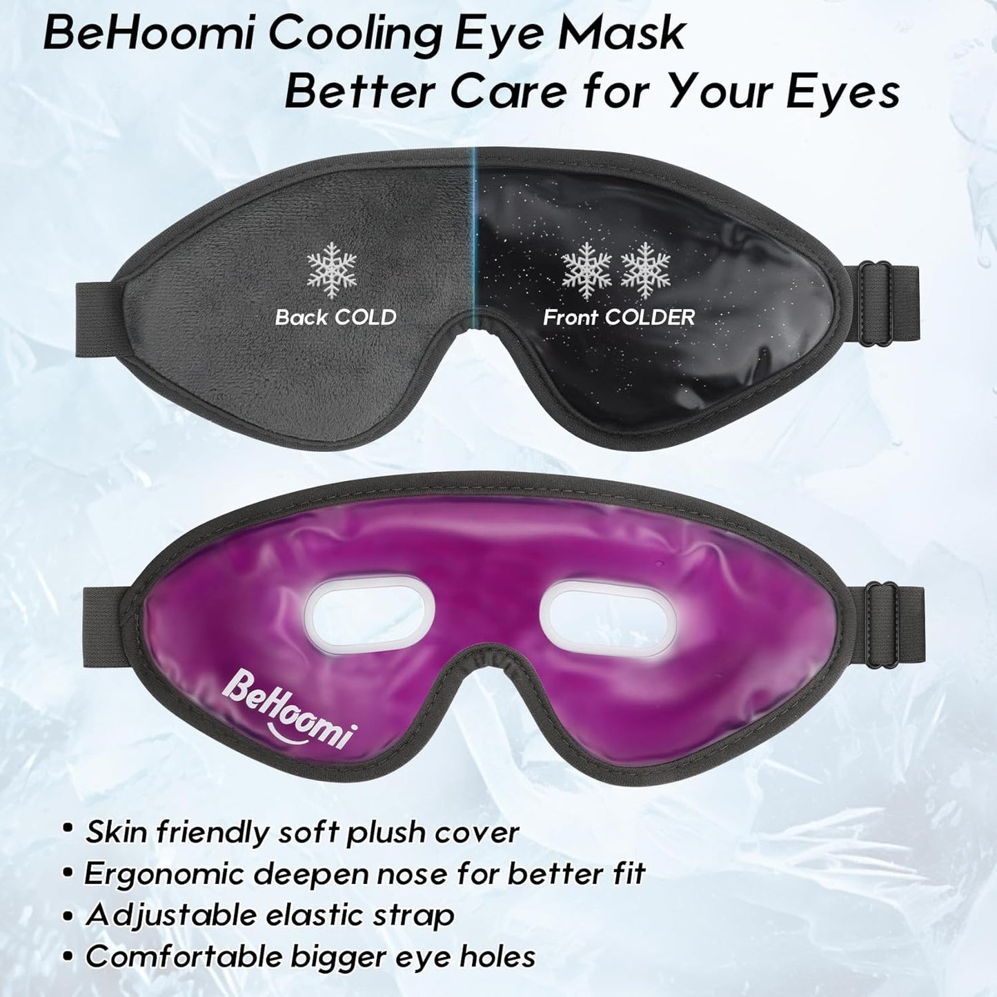 Cooling Eye Mask, Gel Eye Mask Cold Compress for Eyes, Reusable Eye Ice Pack, Cool Relaxation, Comfort Snug Fit, No Freeze, Eye Cover Ice Mask for Home, Office, 2PCS, Black & Purple