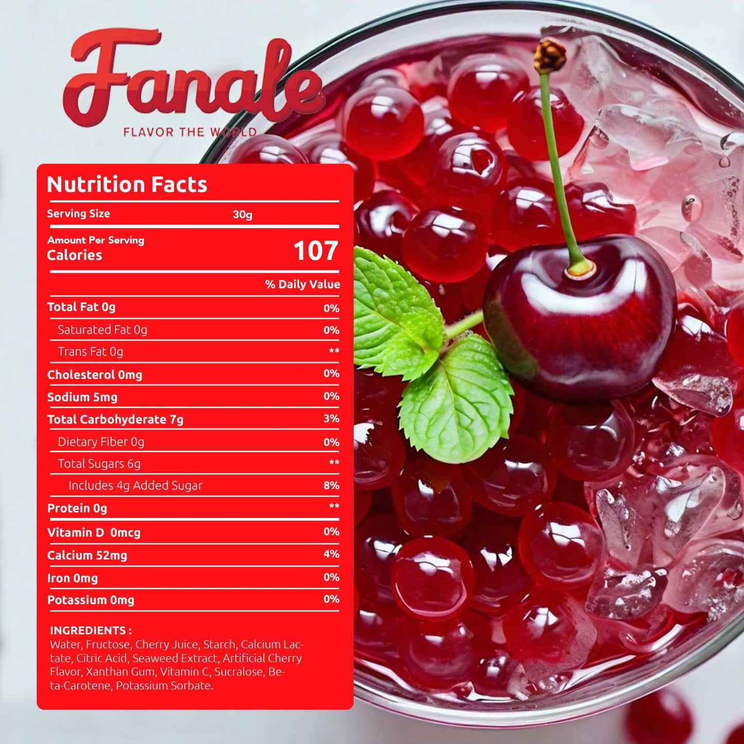 Fanale Cherry Popping Boba Pearls, Vegan, Non GMO, Gluten Free, Fat Free, Perfect for Bubble Tea, Smoothies, Ice Cream, Desserts, and Beverages.