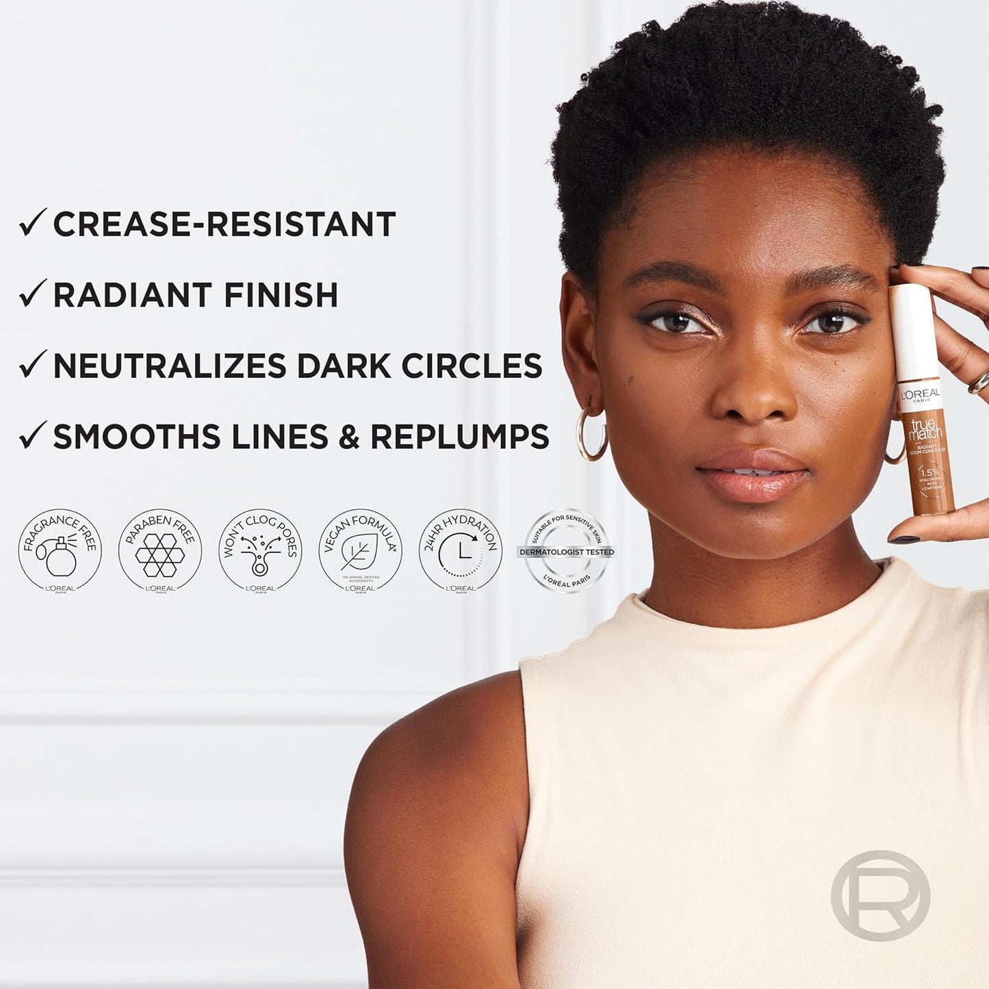 L'Oreal Paris True Match Radiant Serum Concealer, Brightening Under Eye Concealer Make Up with 1.5% Hyaluronic Acid and Caffeine, C10, 0.33 Oz