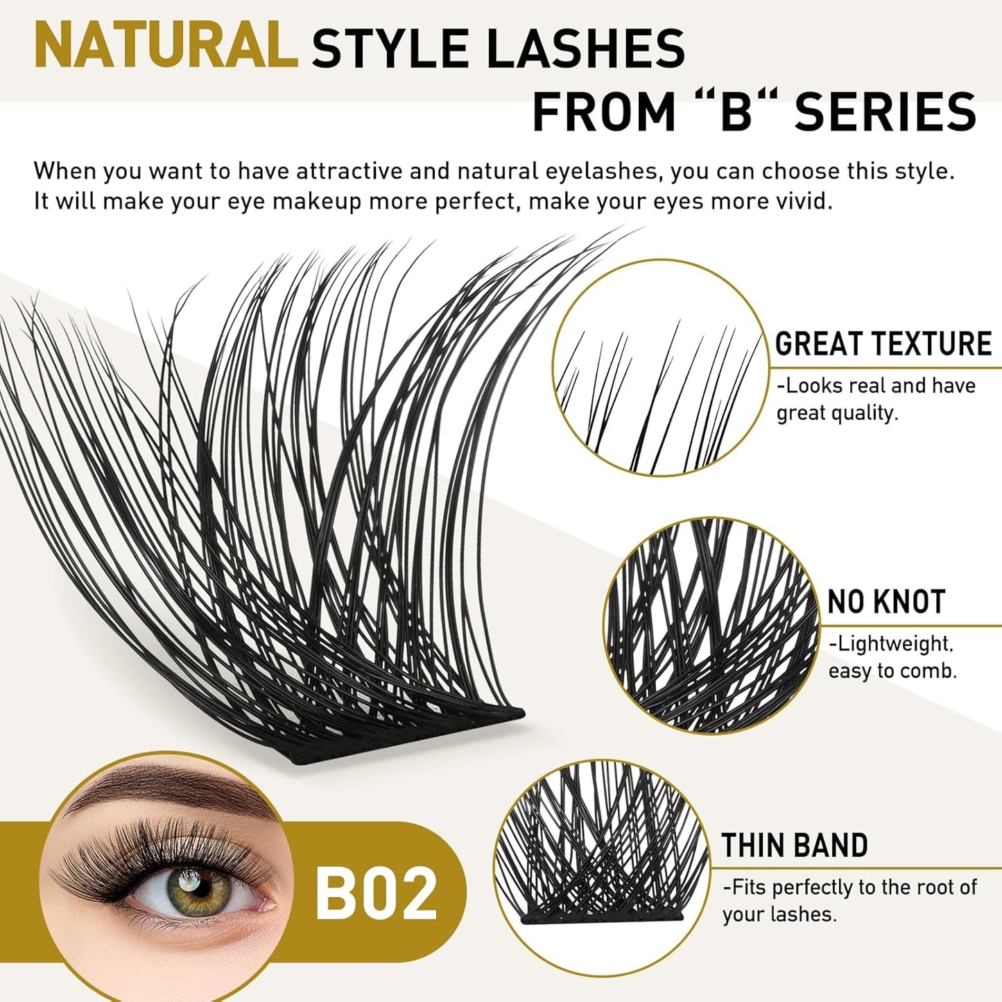 Lash Clusters B02 DIY Eyelash Extensions 72 Clusters Mega Volume C D Curl Individual Lashes Cluster Extensions for DIY at Home (NM-C-8-16MIX)