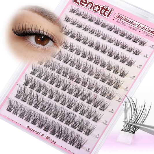 Self Adhesive Lash Clusters Natural No Glue Eyelashes Clusters Wispy Cluster Eyelash Extensions Pre Glued Lash Extensions 120pcs Press on Individual Lashes 8mm-16mm by zenotti