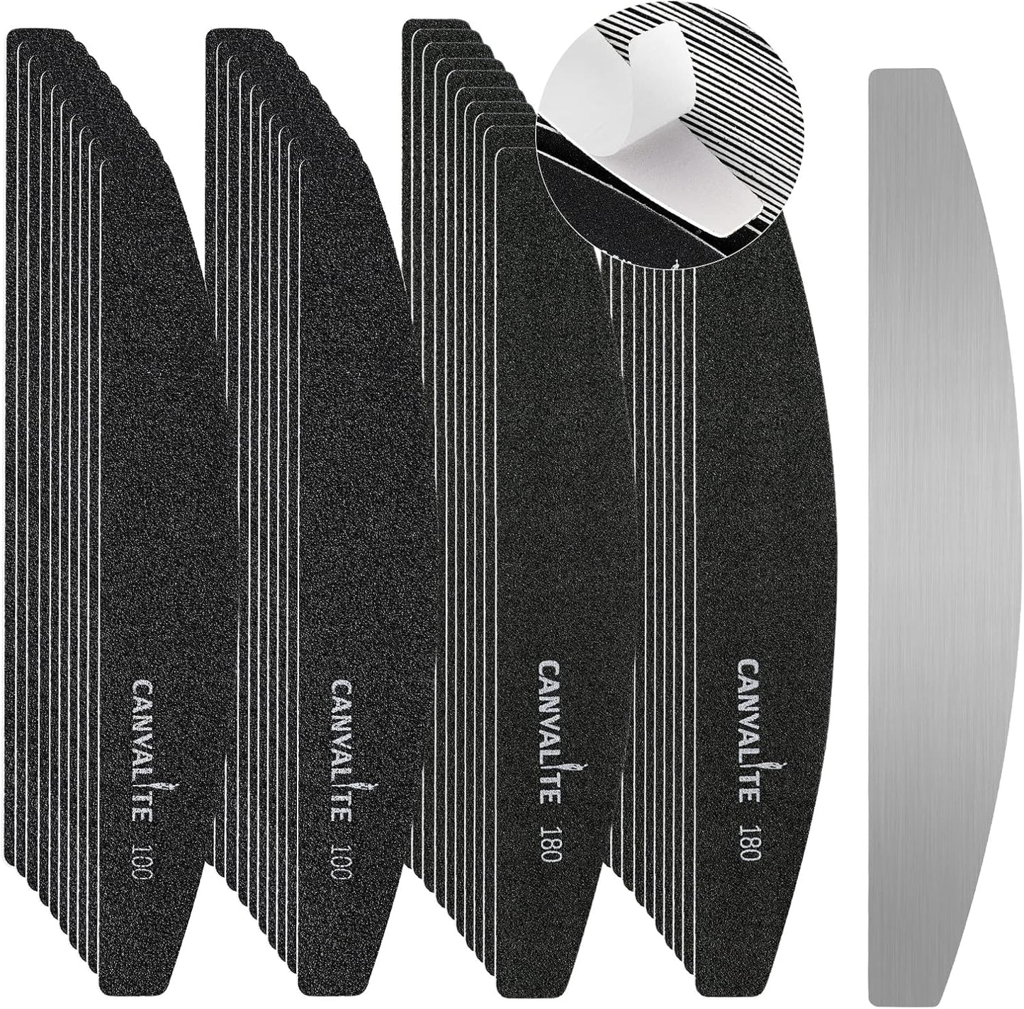 Canvalite 40 PCS Nail File 100/180 Grit Peel and Stick Nail Files Replaceable Emery Boards Reusable Nail File for Acrylic Nails Professional for DIY Salon Use