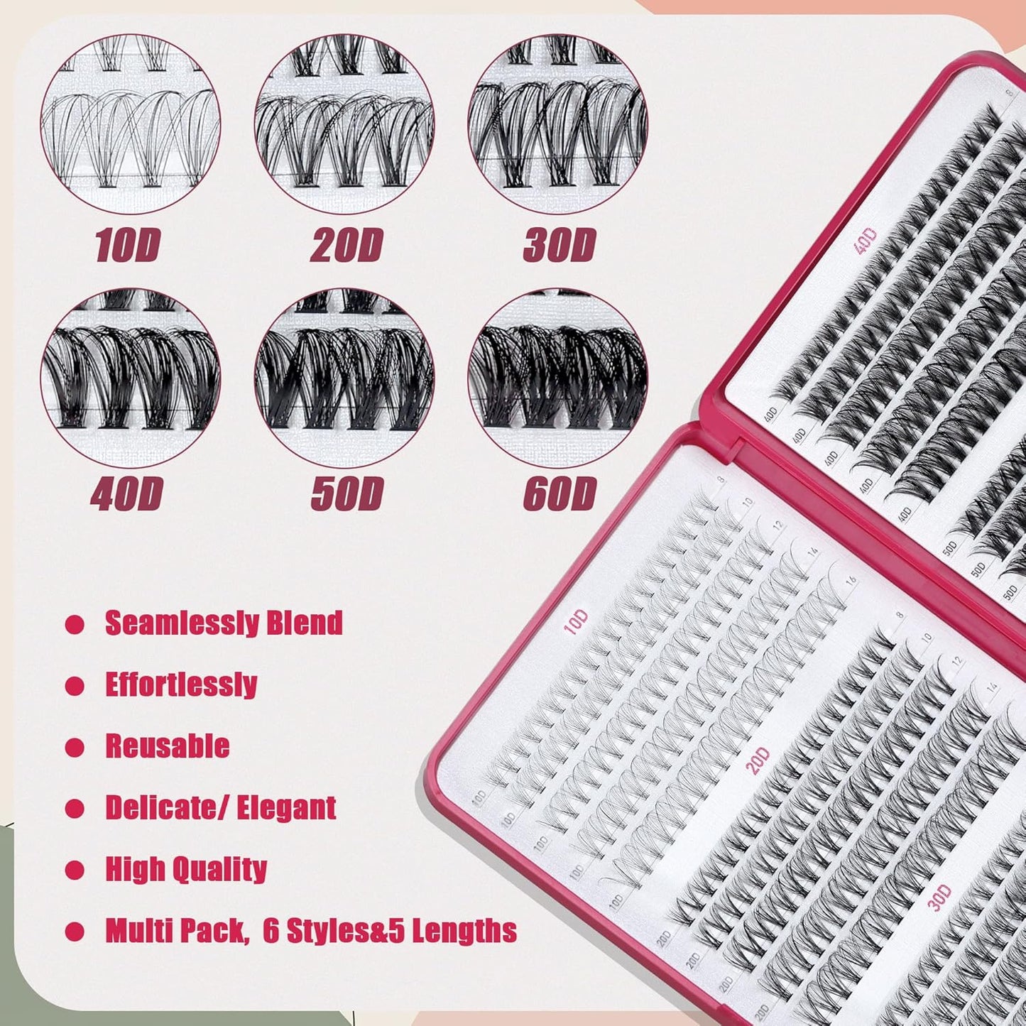 Bombshell SE Lash Clusters 600PCS Lashes - Lash Clusters 10D 20D 30D+40D50D60D Individual Lashes Clusters D Curl Lash Extension 8-16MM Eyelash Clusters DIY Cluster Eyelash Extensions for Beginners