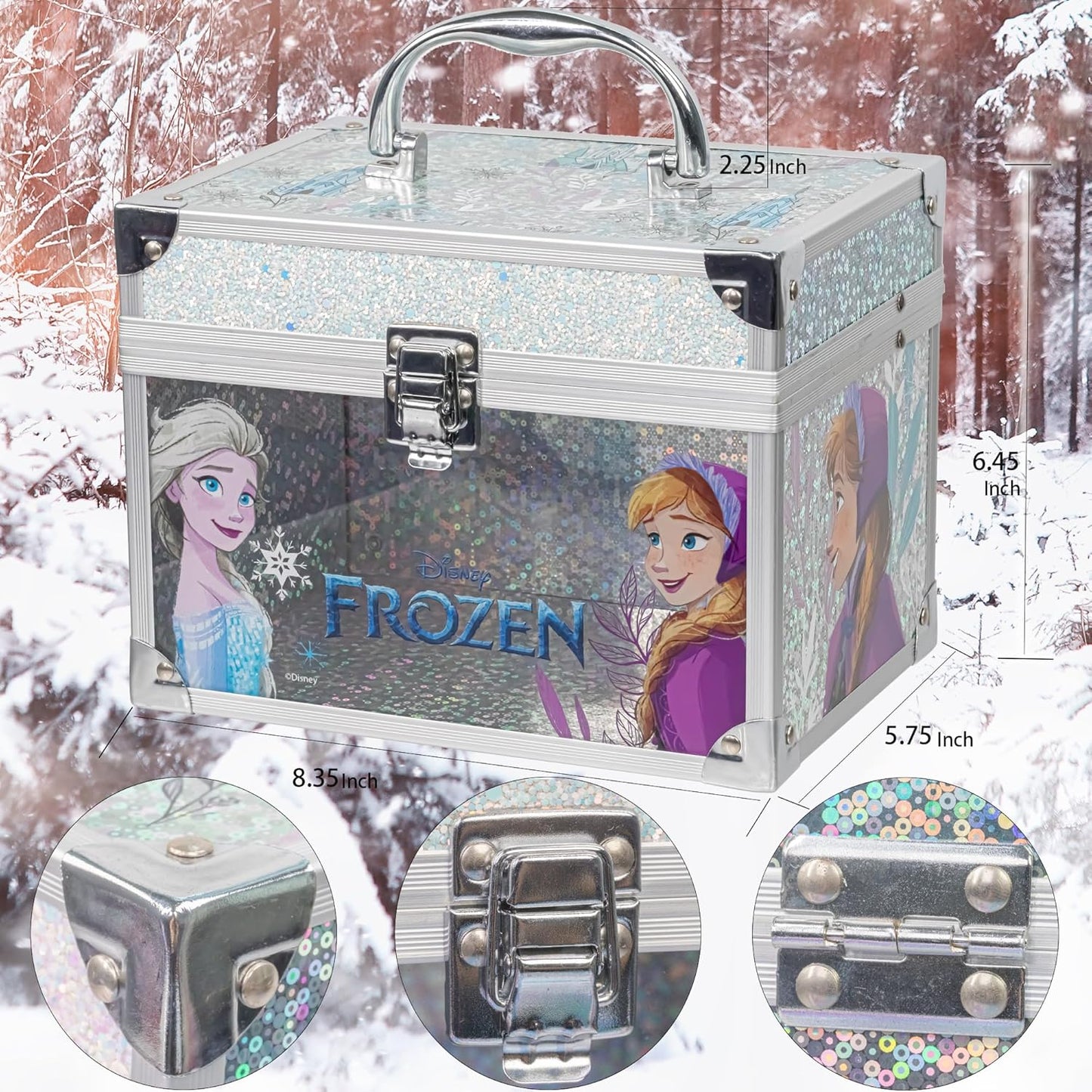Disney Frozen Train Case Girls Beauty Set, Kids Makeup Kit for Girls, Real Washable Toy Makeup Set, Frozen Gift, Play Makeup, Pretend Play, Party Favor, Birthday, Toys Ages 3 4 5 6 7 8 9 10 11 12