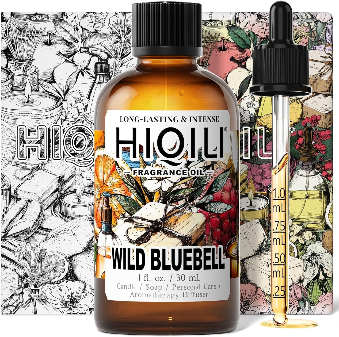 HIQILI Wild Bluebell Fragrance Oil for Candles, Soaps Making, Inspired by J-M.Lone Wild-Blubell, and More DIY Projects, Diffuser, Green Scents for Closets, Drawers - 1 Fl Oz