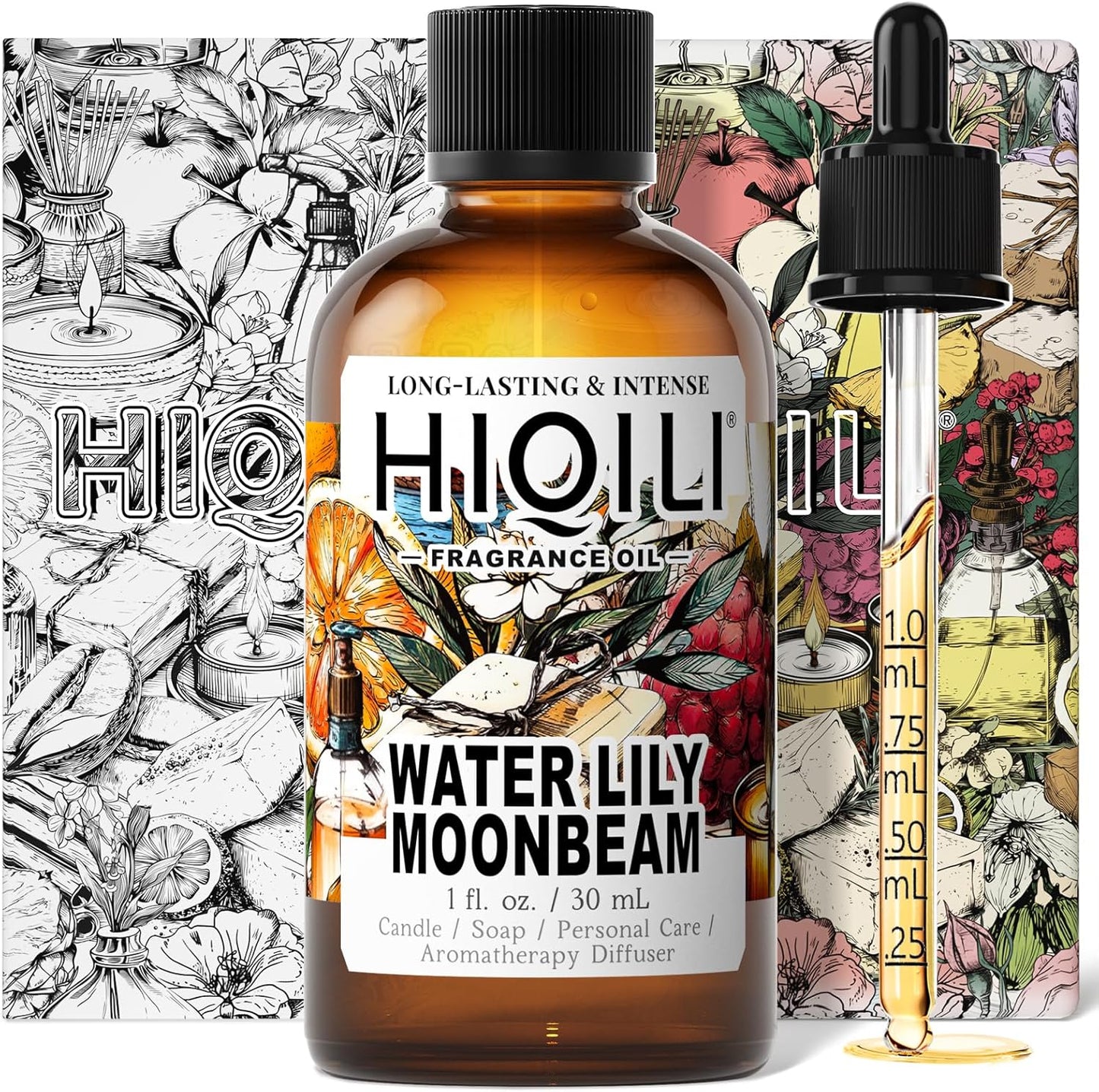 HIQILI Water Lily Moonbeam Fragrance Oil for Diffuser, Candles, Soap & Perfume Making, Floral Scent, Long-Lasting Aroma - 1 Fl Oz