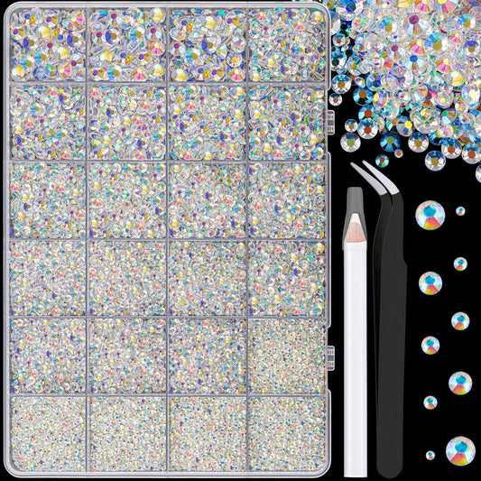 25000Pcs Resin Jelly Rhinestones for Crafting, Transparent AB 2-6mm Mixed Sizes Non Hotfix Flatback Gems, Bedazzling Crystal for DIY Crafts Clothing Tumblers Mugs Shoes Fabric Nail Art