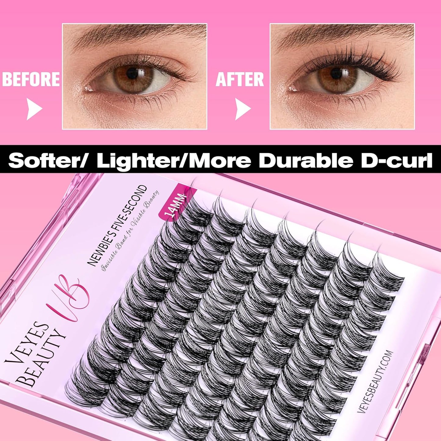 VEYESBEAUTY Lash Clusters Individual Eyelash Extensions Thin & Invisible Band DIY False Eyelashes for Self-application Newbie's Five-Second Series Wispy Lash Tray, LuxeBold 10mm Single Length