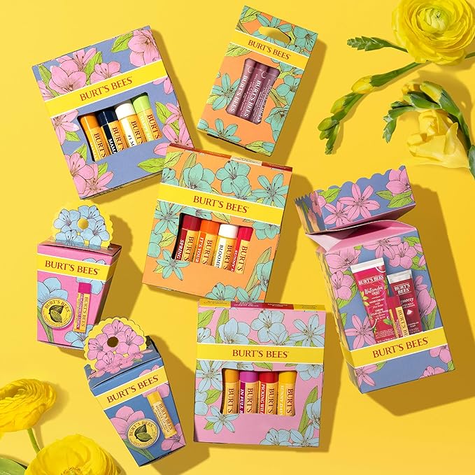 Burt's Bees Lip Balm Mothers Day Gifts for Mom - Balm Bouquet Set, Original Beeswax, Vanilla Bean, Cucumber Mint, Coconut & Pear Pack, Natural Origin Lip Treatment With Beeswax, 4 Tubes, 0.15 oz.