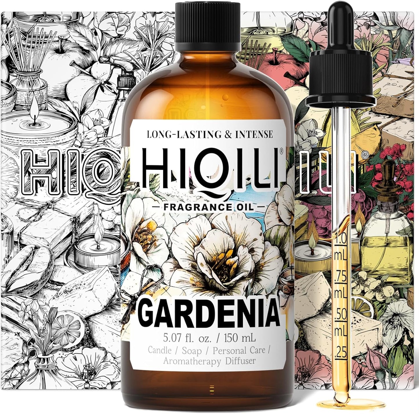 HIQILI Gardenia Fragrance Oil for DIY Candle, Soap & Perfume Making, Add to Essential Oil Diffuser, Body Wash, Long-Lasting - 5.07 Fl Oz