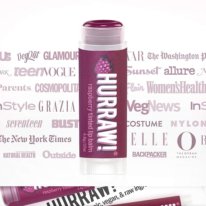 Hurraw! Raspberry Tinted Lip Balm: (Sheer Berry Tint) Organic, Certified Vegan, Cruelty and Gluten Free. Non-GMO, 100% Natural Ingredients. Bee, Shea, Soy and Palm Free. Made in USA