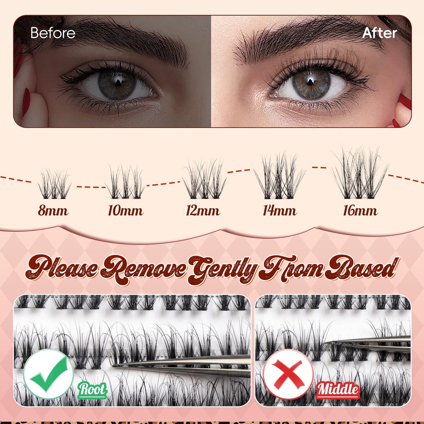 Lash Clusters 0.05mm PBT Fiber Eyelash Clusters, 0.1mm Superfine Invisiband D Curl Diy Lash Extension, 72pcs 8-16mm Individual Like Eyelash Extensions (Soul-D-8-16Mix)