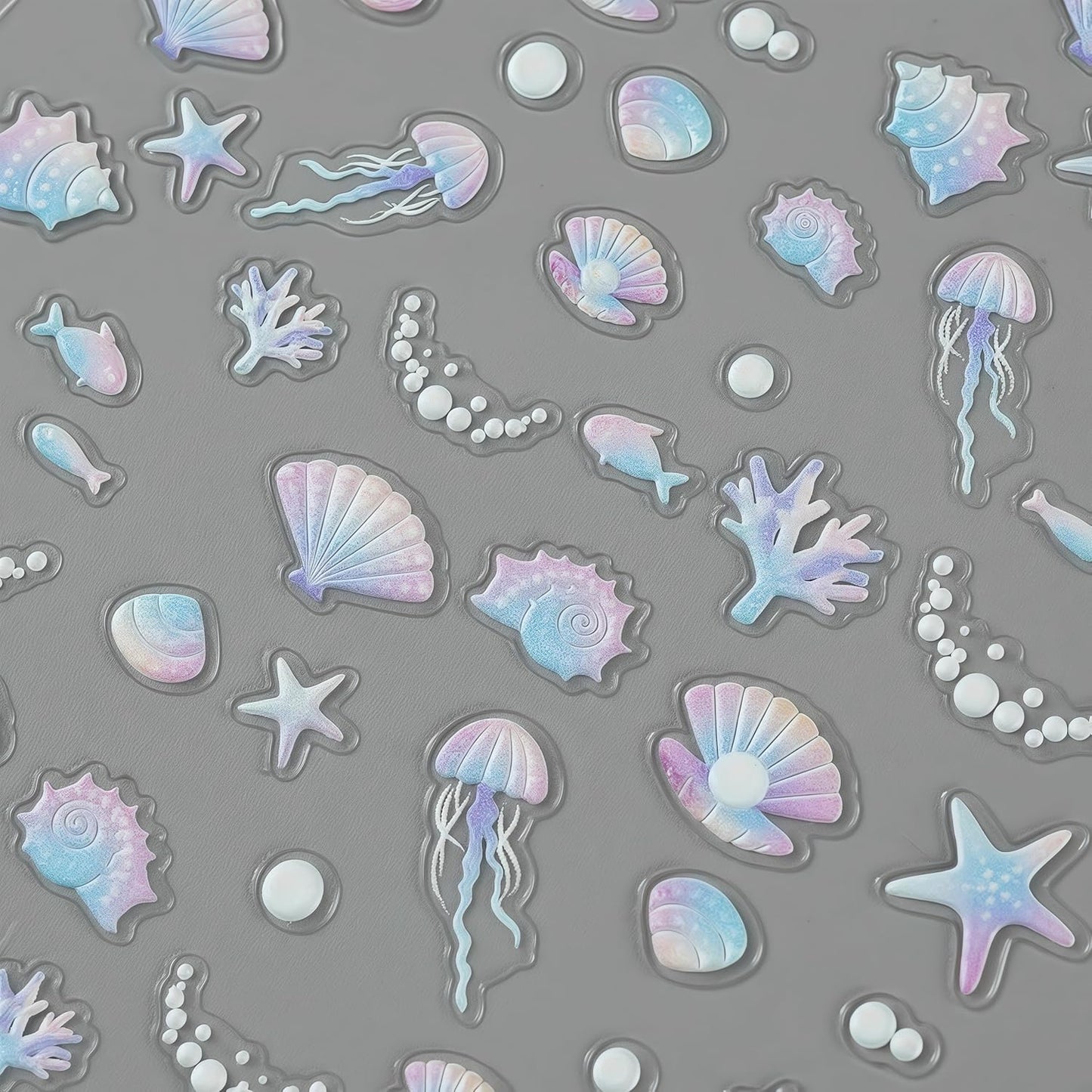 1 Sheets Embossed Shell Starfish Nail Art Stickers 5D Self Adhesive Summer Marine Life Fishtail Pearl Decals for Women Girls Manicure DIY Decorations Exquisite Cardboard Set