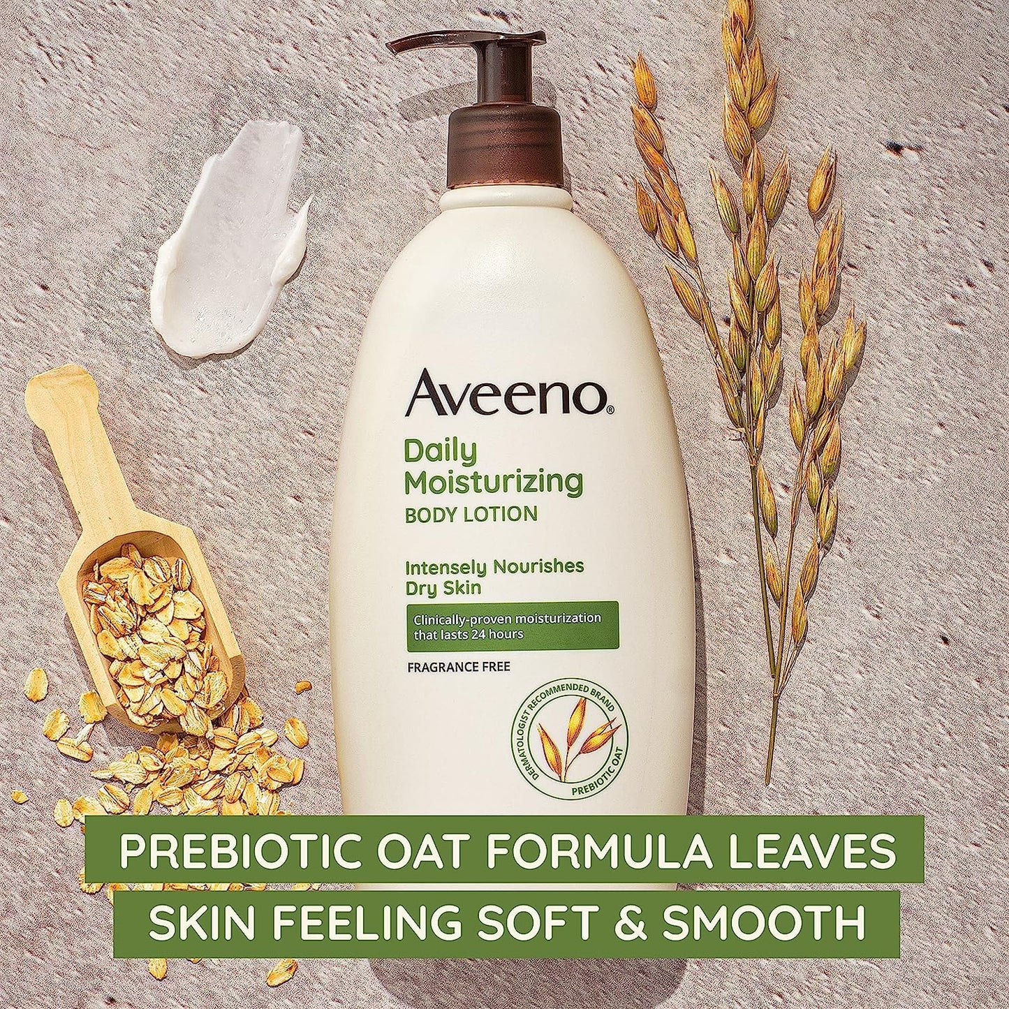 Aveeno Daily Moisturizing Body Lotion for Dry Skin with Prebiotic Oat, Fragrance & Paraben Free, Non-Greasy, Non-Comedogenic, for Sensitive Skin & 72-Hour Moisturizer 18 Fl Oz