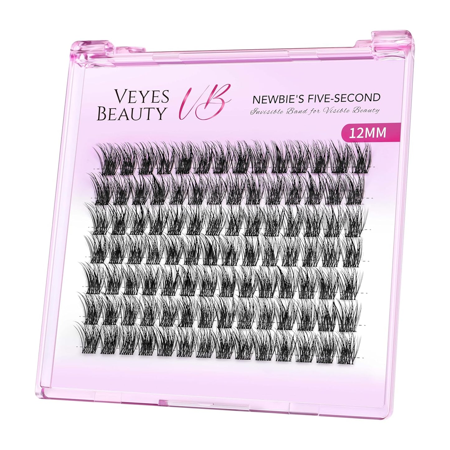 VEYESBEAUTY Lash Clusters Individual Eyelash Extensions Thin & Invisible Band DIY False Eyelashes for Self-application Newbie's Five-Second Series Wispy Lash Tray, Dreamy 12mm Single Length