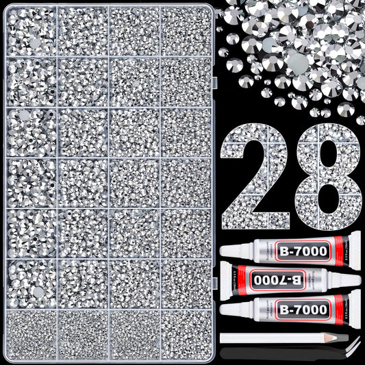 30000Pcs Resin Rhinestones for Bedazzling with 3Pcs B7000 Jewelry Glue, Silver Flatback Gems Rhinestones for Crafting, Clothing Tumblers Mugs Shoes Fabric Decor Nail Art