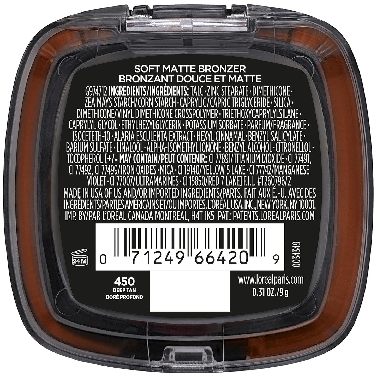 L'Oreal Paris Infallible Up to 24H Fresh Wear Soft Matte Longwear Bronzer. Waterproof, heatproof, Transfer, humidity and sweatproof, Deep Tan, 0.31 oz