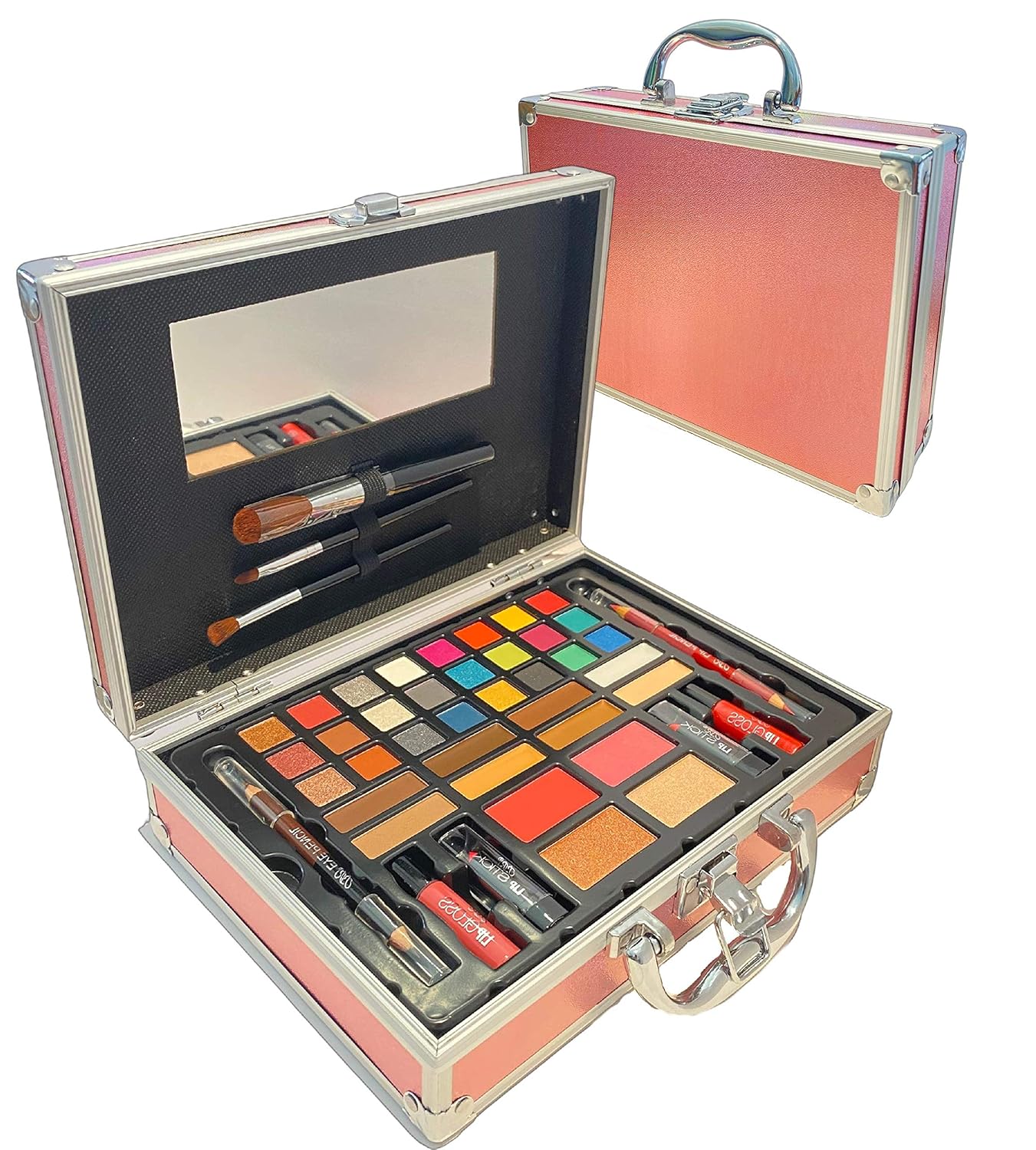 BR Carry All Trunk Professional Makeup Kit - Eyeshadow, Eyeliner, Lip Stick All In One Clear Case (RedCase)