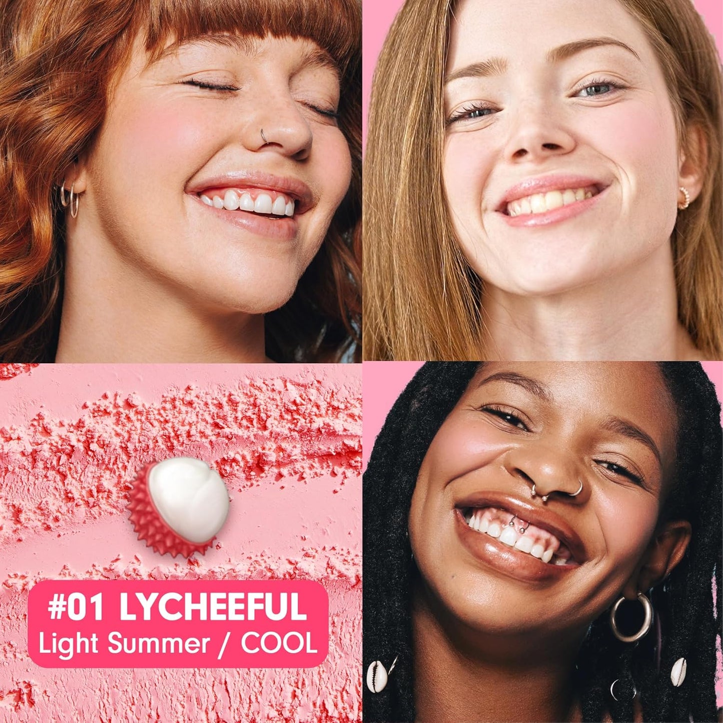 Cheerful Blusher | Pure Pink Blush for Cheeks Powder Makeup | Korean Makeup Creamy Blush Powder | Fine Pigmented Blush | Powder Compact Make Up Blush 0.14 Oz. (01 Lycheeful)